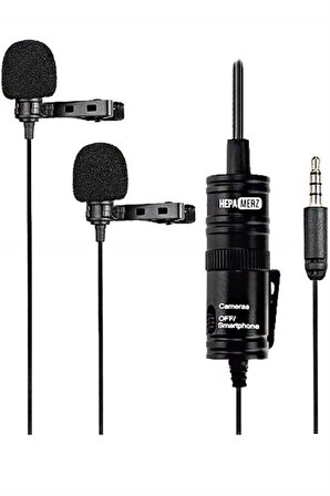 Hepa Merz HM-156 PRO Çiftli Yaka Mikrofonu Kamera Pc Telefon Röportaj (Android-İos Mac)